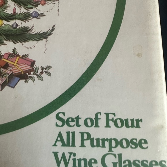 Set of Four Spode Christmas Tree All Purpose Wine Glasses Square Shape Stem Base - Picture 5 of 9